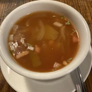 Complimentary cup of vegetable soup