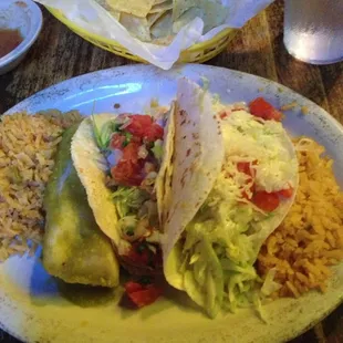 Tamale and two fish tacos