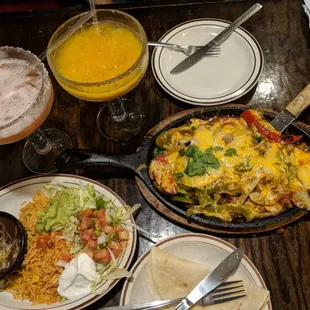 a table of food and drinks