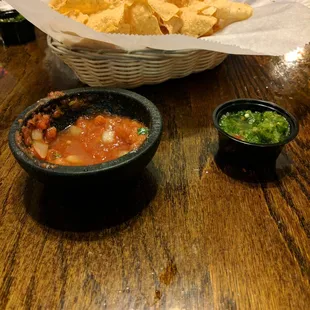 Waiter also brought us house made spicy salsa (green on right)