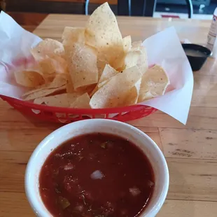 Warmed Salsa/Chips these chips are terrible if they had a thicker real corn chip it would be more Authentic.