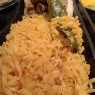 rice, chicken, and peppers