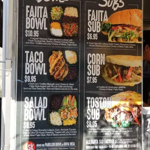 the menu for the food truck