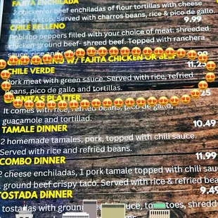 the menu of the restaurant