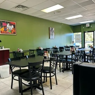tables and chairs in a restaurant