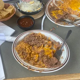 A spectacular Bean and cheese burrito and cheese dip!