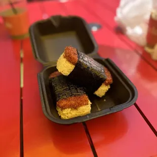 Crunchy spam musubi