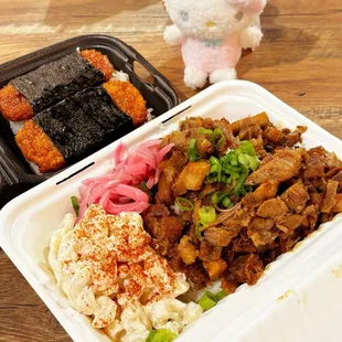 Pork belly plate  + Crispy spam musubi