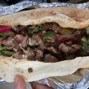 Lamb kebob pita wrap opened up