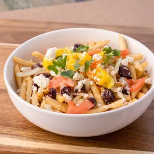 a bowl of pasta salad