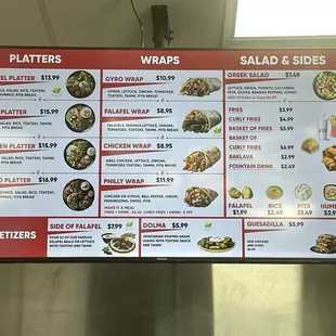 Menu of Platters, Wraps &amp; Salad/Sides