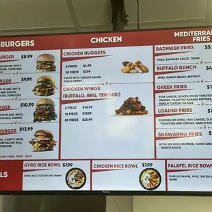Menu of Burgers, Chicken, Fries &amp; Bowls