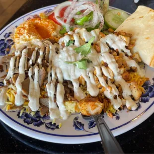 Combo Platter. I enjoyed everything. The meat and rice was full of flavor and cooked just right.