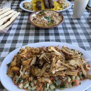 Foule, Beef Kefta Kabab Entree, Shawarma Salad