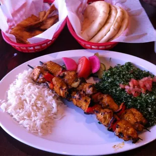 Chicken kabob rica and tabouli!