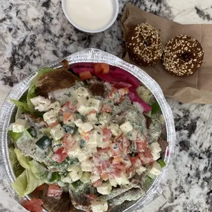 Gyro bowl with side of falafel