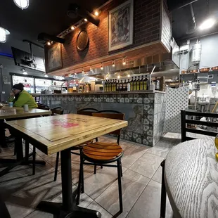 a table and chairs in a restaurant