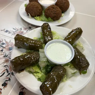 Stuffed Grape Leaves and Falafel