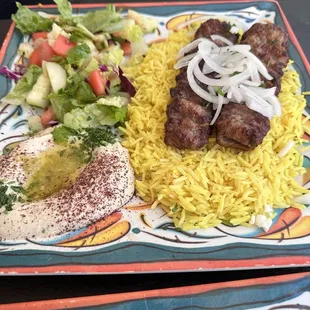 Kofta with hummus and side salad/ their house Rice