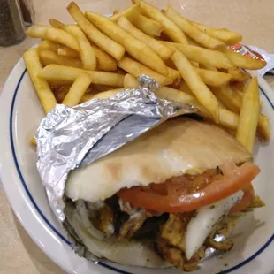 Chicken shawarma and fries
