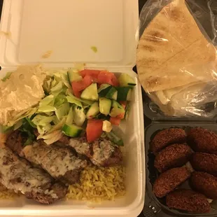 Kafta Kabob Plate with a (free!) side of Falafel and Hummus