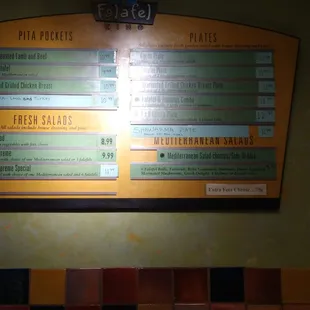 a menu on the wall