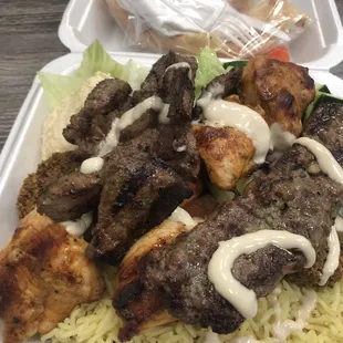 Lamb, chicken, and kafta mixed plate