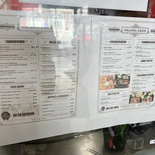Menu with updated prices as of 2/27/22