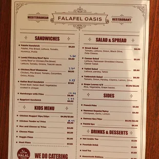 a menu on a table