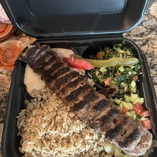 Ground steak Shish Kabob Plate