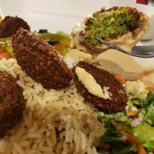 Falafel plate to go, falafels are mounds rather than balls
