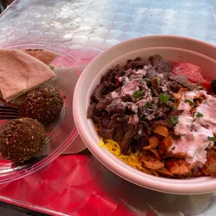 Combo bowl with falafel on the side
