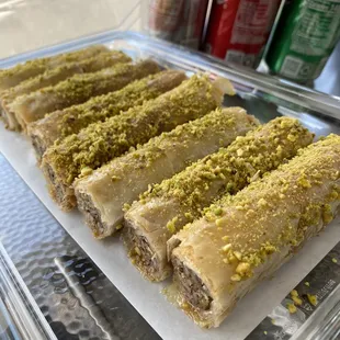 Baklava desert. Comes with hunny souse pecans and pistachios.