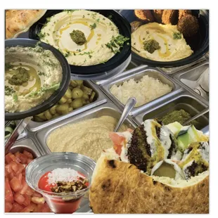 Salad bar ready for each pita falafel order