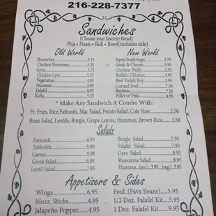 Menu as of 1.14.2014