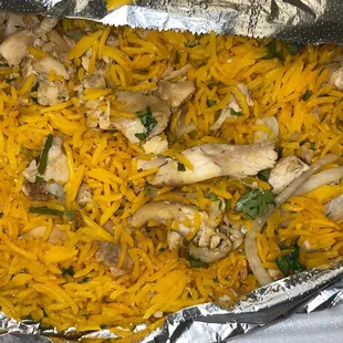 chicken and rice in foil