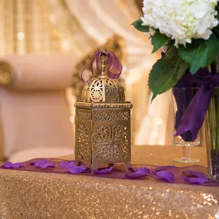 a table with a vase of flowers