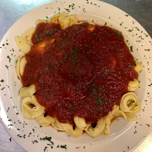 Tortellini comes with either red or Alfredo sauce.