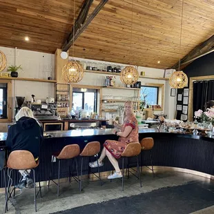 two women sitting at the bar