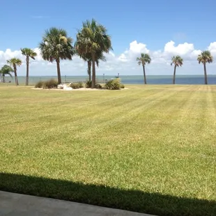 View of the bay over plush lawns