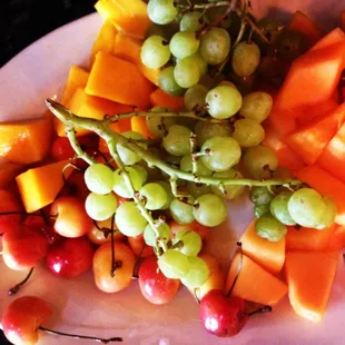 Fresh fruit is perfect right after the pool. Mangoes, cherries and cantaloupe. Yum!