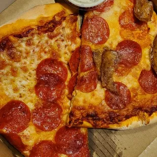 two slices of pepperoni pizza