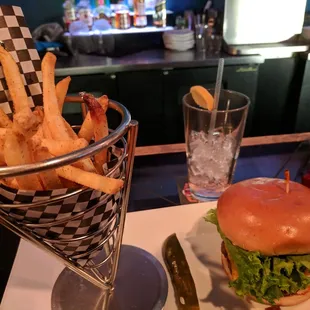 a burger and fries