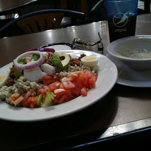 Cobb salad and what's left of my bowl of broccoli soup.