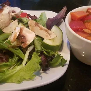 Salad and homemade soup of the day. Chicken veg