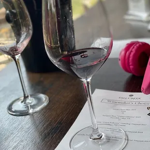 a glass of wine and a menu