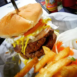 Home of the Big Daddy Burgers each has 2 patties 7 Oz each hand made fresh Beef grilled