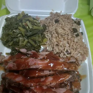 Red bean and Rice, Turnip Greens and Ribeye Steak