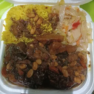 Season Yellow Rice, steam Cabbage and Oxtail