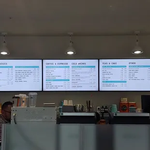 menus on two large screens